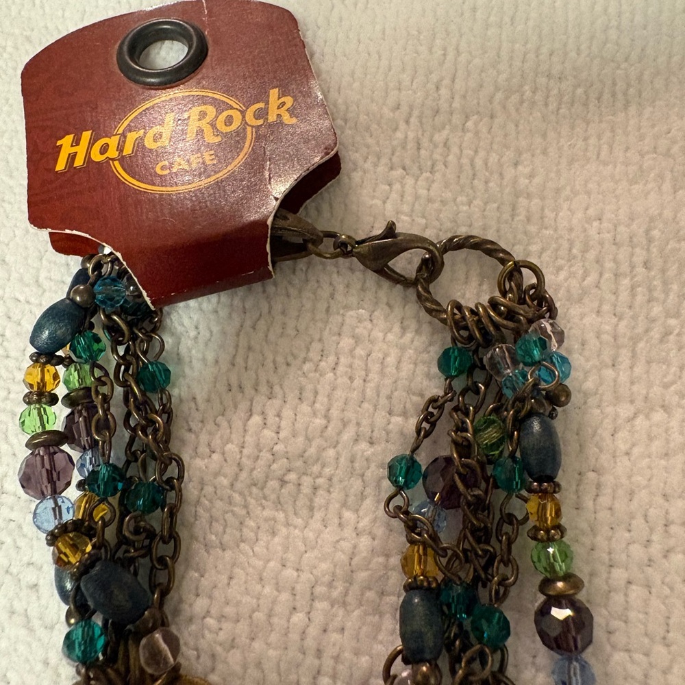 NWT Hard Rock Cafe Teal Green Purple Multicolor Beaded Bracelet - Picture 4 of 8